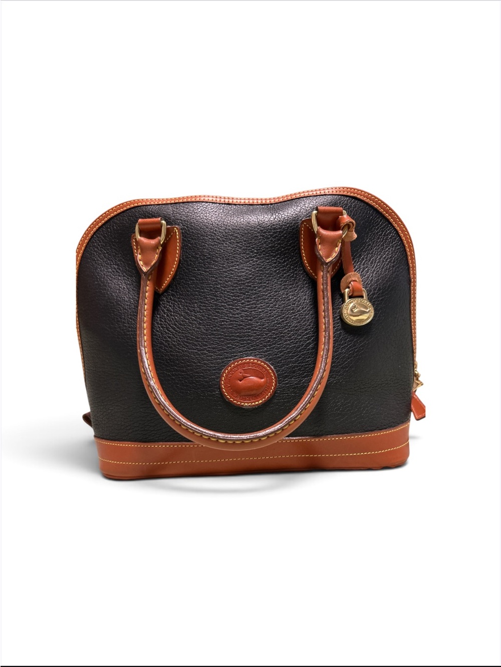 Dooney & Bourke Black with Brown Trim Pebble Leather Dome Satchel
